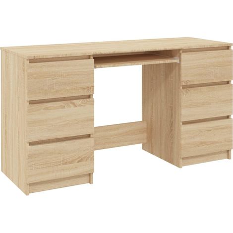 Bureau table poste de travail meuble d'ordinateur informatique étude chêne sonoma 140 x 50 x 77 cm bois d'ingénierie brun