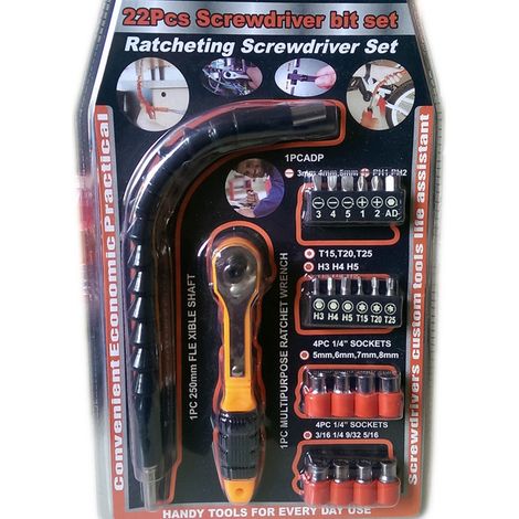 TrAdE Shop Traesio - Kit Set 22 Pz Torx Cacciaviti Punte Inserti Bussole Cricchetto E Flessibile -