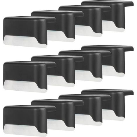 Lampe de clôture solaire étanche,lampes solaires de jardin LED IP65 pour clôtures d'escalier de patio (Lumière chaude-Noir, 12 PCS) (1/5)