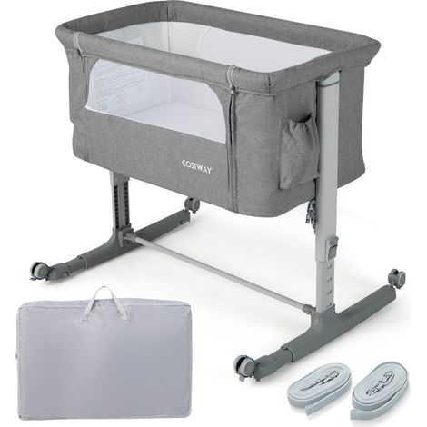 Lit cododo bébé 86 x 63 x 65/81 cm 5 hauteurs réglables design portable en acier gris clair (1/2)