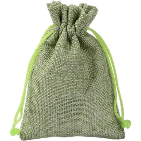 Sac à Cordon en Lin, Organisateur de Sac Cadeau 17x23cm Vert (1/5)