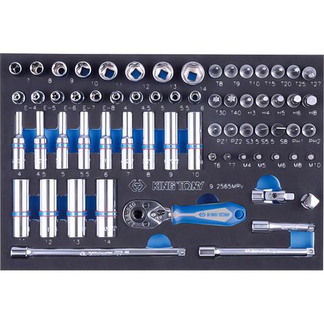 Module mousse 65 pièces – Douilles 1/4' 6 pans et Torx® – Rangement optimisé – Pour travaux de mécanique et bricolage – King Tony (1/5)