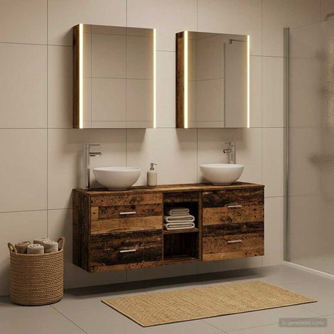 vidaXL Juego de Muebles de Baño 5 uds. Madera envejecida (1/5)