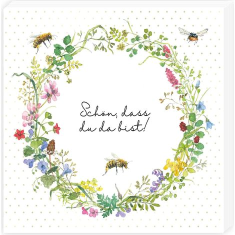 Lot de 20 serviettes de table (33 x 33 cm) – Abeilles, printemps, couronne de fleurs, vert, pour fête de jardin ou anniversaire, Pâques, baptême (1/3)