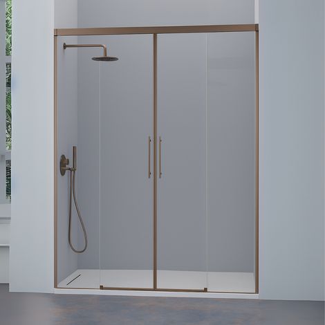 KASSANDRA URBAN Mampara Frente de Ducha 2 Fijos + 2 Puertas Correderas Bronce Cepillado Transparente - Medida: 156-160 cm - ref: UR1003916S200156 (1/2)