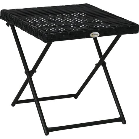 Table de jardin pliante gain de place en rotin synthétique et acier, 40 x 40 x 40 cm, noire idéal pour aménager votre terrasse, balcon ou jardin, alliant confort et durabilité pour vos moments de d... (1/5)