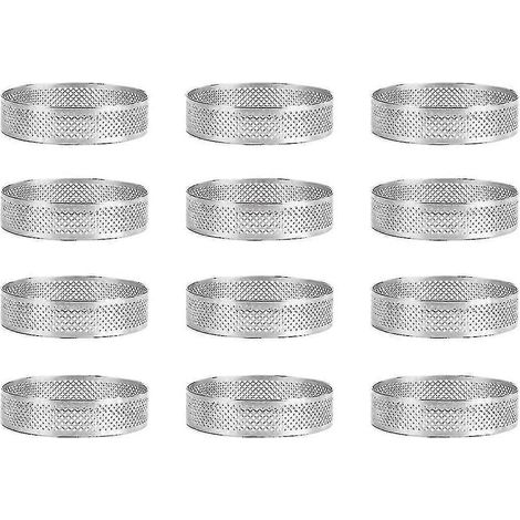 Lot de 12 cercles à tarte en acier inoxydable, perforés, pour gâteaux et mousses, moules à gâteaux ronds de 6 cm. (1/5)