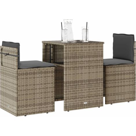 Ensemble de bistro 3 pcs-Salon de jardin bistro avec coussins beige résine tressée 611575 (1/5)