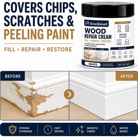 KineShineX White Repair Paste - White wood repair filler, suitable for door and window frames. (1/4)
