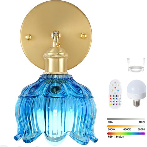 Applique murale LED sans fil avec télécommande, lampe de chevet rechargeable, intensité variable, changement de couleur RVB, 3000K-6000K, avec ampoule (1/5)