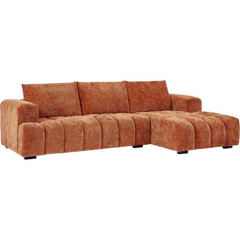 Canapé d'angle droit en tissu texturé terracotta BENOLA (1/4)