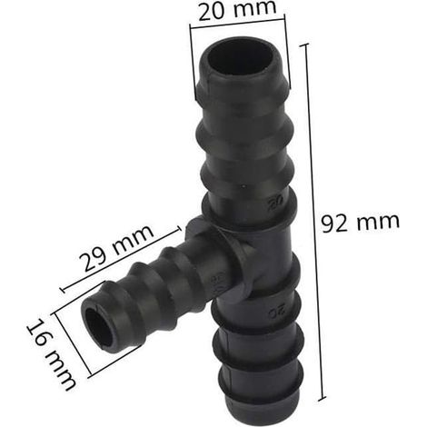 Lot de 8pcs Raccords de Tuyau en T en Plastique pour Tuyau d'arrosage Goutte à Goutte Connecteur Cannelé de Jardin pour Système Goutte à Goutte de 20mm Noir (1/5)