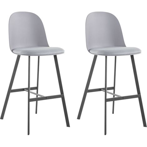 AstaEnsemble de 2 tabourets de bar en PU et plastique gris avec pieds en métal noir (1/5)