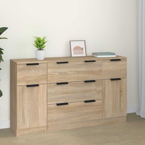 vidaXL Ensemble de buffets 3 pcs Chêne sonoma Bois d'ingénierie (1/5)