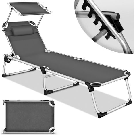 tillvex Tumbona con dosel y almohada en antracita - tapizado básico  Tumbona de jardín plegable  Tumbona de playa con respaldo ajustable y superficie reclinable acolchada  Tumbona de aluminio (1/5)