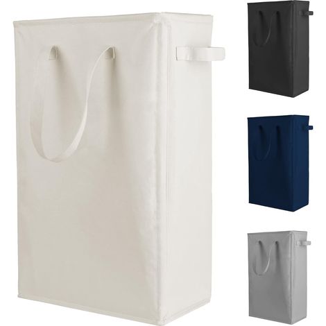 Panier à linge étroit - 1 unité - Tissu Oxford 600D - Pliable et imperméable - Pour petits espaces et salles de bain - 45L Beige (1/5)