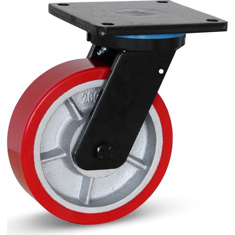 Roue pivotante extra lourde freinée - MESO - PU - 200mm - 1400kg - Platine (1/2)