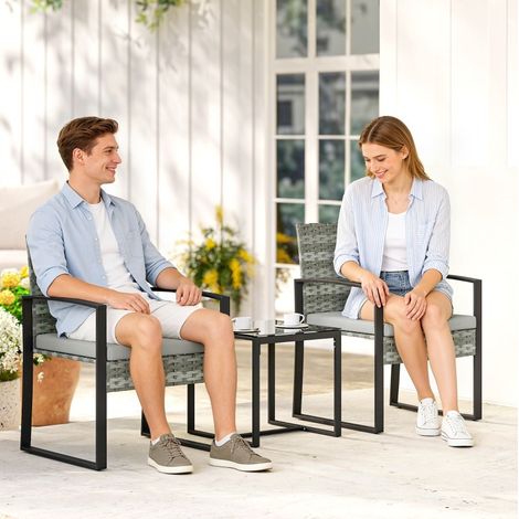 poltrona seduta 2 posti set con tavolo rattan grigio HAVRYA (1/3)