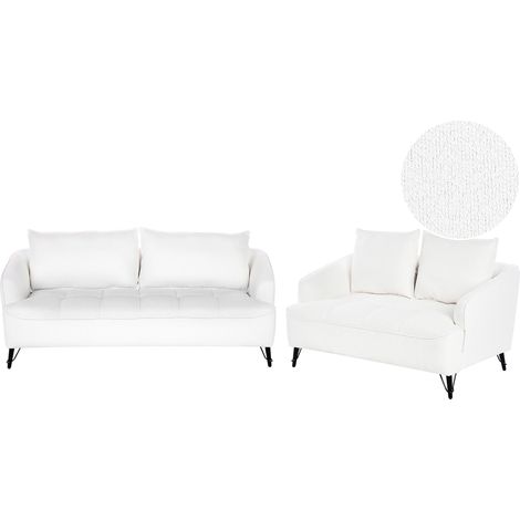 Conjunto de sala de estar de sofás 2 y 3 plazas con estructura de metal negro bouclé blanco Hobro (1/5)