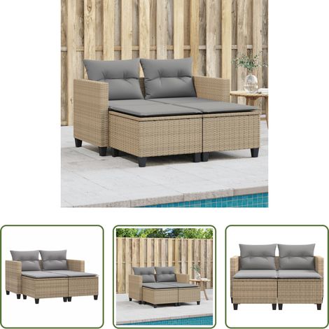 Gartenhocker - Gartensofa 2-Sitzer mit Hockern Beige Poly Rattan (1/5)
