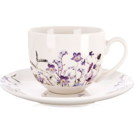 Taza de porcelana con forma de flor y platillo para café o té Louka, 260 ml. (1/4)
