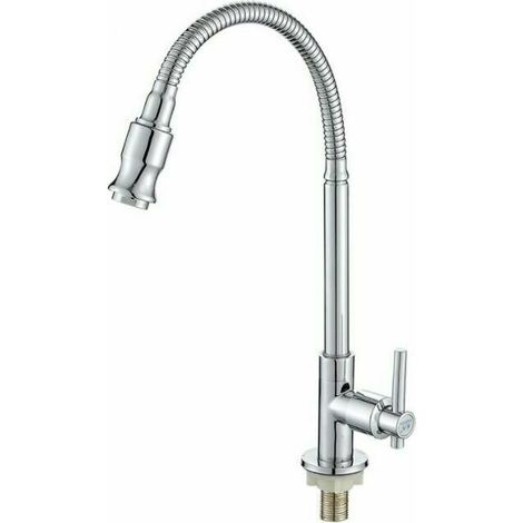 Outdoor Kitchen Faucet 360° Rotatable Single Hole Single Handle Kitchen Faucet Cold Water Laundry Faucet Single Kitchen Cold Water Faucet Washing Vegetable Basin Vertical Sink Copper Bass (1/5)