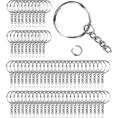 Kit de 70 anneaux brisés pour porte-clés de 25 mm, idéal pour la création de bijoux et d'objets artisanaux (argenté). (1/5)