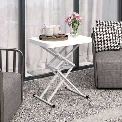 Table d'appoint de jardin pliable en hdpe blanc table pliante extérieur hauteur réglable sur 5 niveaux 65 x 45 x 70 cm conception robuste