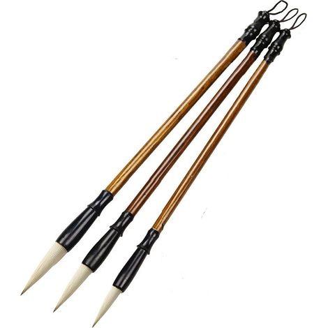 Pinceau Calligraphie Chinois - Pinceau Sumi-e en Bambou et Fibre - Pour Écriture Peinture et Dessin - Lot de 3 Tailles L M S (1/5)