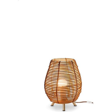 Tischlampe Rattan E27 32,5 cm hoch Dreibein in Natur Modern Nachttischlampe Beistelllampe Tischleuchte (1/5)