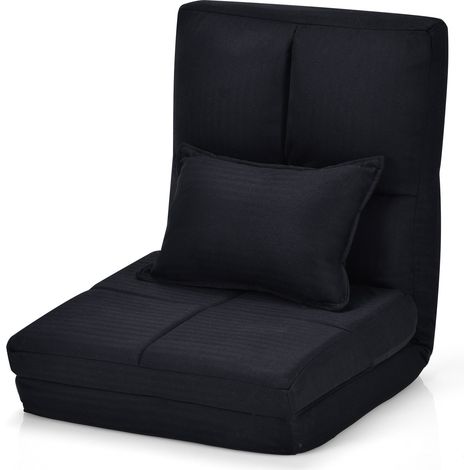 Poltrona relax pieghevole con schienale regolabile 176 x 61 x 12-15 cm seduta ergonomica stile contemporaneo tessuto nero 200011266