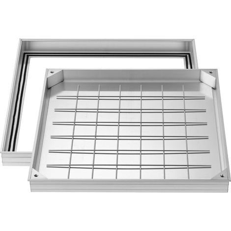 Plaque d'Égout avec Cadre 60x60 cm, Couvercle de Regard Encastré Invisible, pour Inspection de Drainage Bouche d'Égout Trottoir Jardin, Couvercle de Fosse Septique Carré, en Alliage d'Aluminium (1/5)
