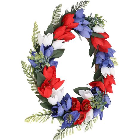 Unabhängigkeitstagskranz, 8 Zoll Tulpenform, 40 cm Durchmesser, zum Aufhängen, patriotisches Thema, 4. Juli Kranz für die Haustür (1/5)