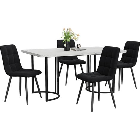 Ensemble de salle à manger 5 pièces, table à manger avec 4 chaises, ensemble de table de cuisine moderne, table de cuisine 140×80 cm avec pieds en métal noirs, plateau en MDF blanc, chaises de salle à (1/5)
