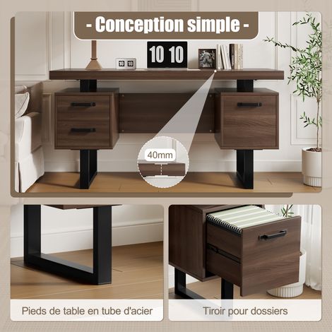 135 x 54 cm. Bureau simple pour les bureaux. Matériau : MDF et barres d’acier de haute qualité. Tiroir silencieux. Tiroir pour classeurs. Plateau du bureau protégé contre l’eau. Espace de rangement ef (1/5)