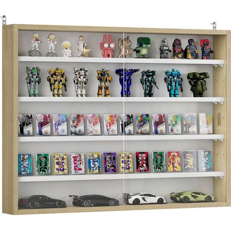 Vitrine pour collection vitrine murale 80 x 9,5 x 60 cm 4 étagères réglables en hauteur 2 portes coulissantes en verre (1/5)