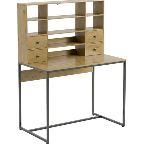 Escritorio de ordenador con 4 cajones y estantes 105 x 60 cm madera natural HOMVRA (1/5)