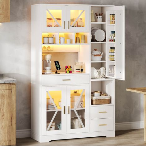 Buffetschrank 185/105/40 cm in Weiß mit Farb-LED, Steckdosen und Stauraum (1/5)