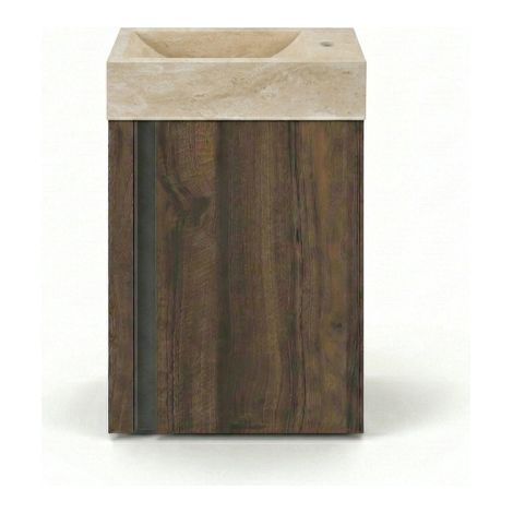 Saniclass Chaci Ensemble de fontaine - 40x65cm - 1 porte - 1 trou de robinet - droite - fontaine travertin - noyer