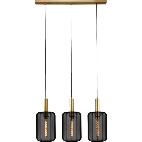Suspension CORINA Lucide abat-jour tissu noir doré 3xE27