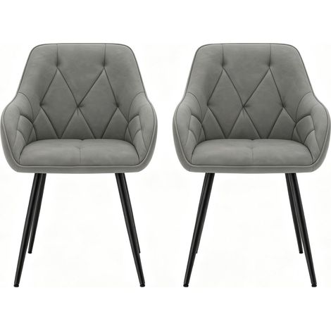 Set de 2 sillas de comedor en polipiel gris oscuro con reposabrazos y patas metálicas MODENUIT (1/5)