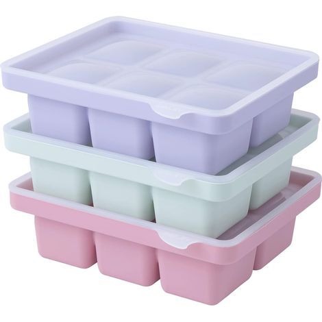 Set mit 3 Silikon-Eiswürfelformen, leicht zu lösen, große Größe, abnehmbarer Deckel, ungiftig. (1/5)