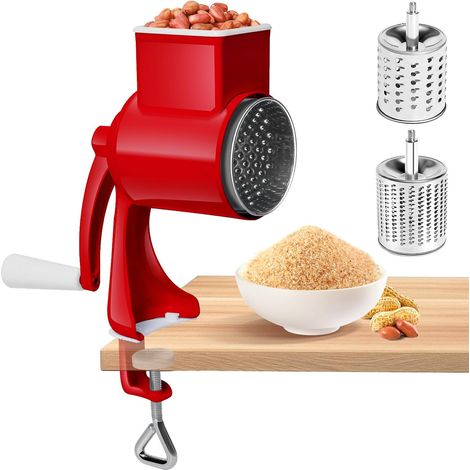 Manuelle Nussmühle, Nussmühle mit 2 abnehmbaren Trommelmessern, manuelle Getreidemühle, Getreidemühle mit Handkurbel für Mais, Käse, Karotten, Gewürze (1/5)