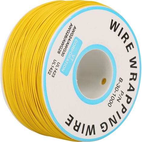 rouleau de fil de cuivre monobrin 30AWG, diamètre du noyau 0,25 mm (jaune)