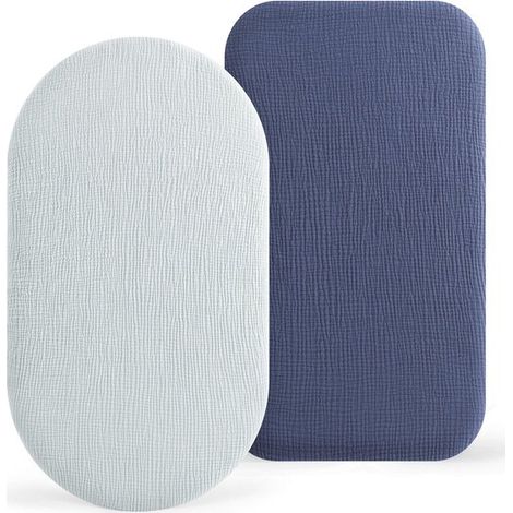 Lot de 2 draps-housses cododo pour lit bébé, 100 % mousseline de coton, pour poussette, lit parapluie et berceau, coloris bleu ciel + bleu marine, 82 x 41 cm (1/5)