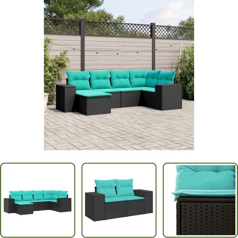 vidaXL Canapé en résine - Salon de jardin 6 pcs avec coussins noir résine tressée (1/5)