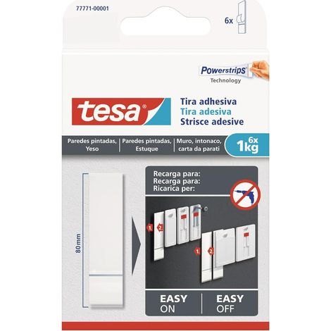 Tesa Tiras adhesivas doble cara para yeso y pared pintada Soporte carga 1 kg Paq 6 Unid Blanco (1/3)