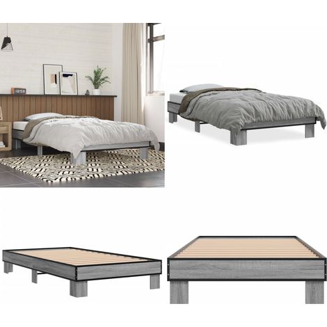 Bettgestell Grau Sonoma 100x200 cm Holzwerkstoff und Metall - Holzbettfassungen - Bettkörper - Singlebett - Grau Sonom Bed Frame - Lattenrost - Home & Living (1/5)