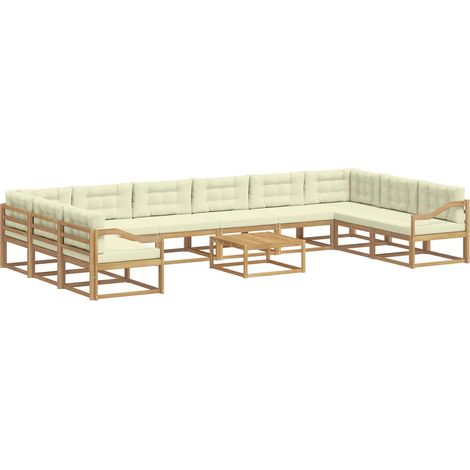 Outdoor-Sofagarnitur 11 stk. Weiß und Creme vidaXL (1/5)