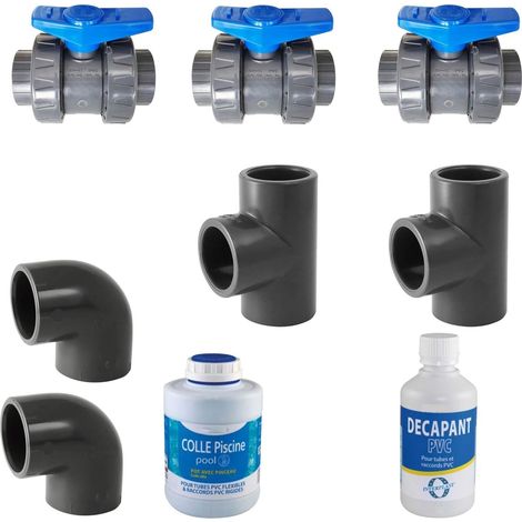PVC Pression Kit Bypass 50mm Piscine pour créer Une dérivation du Circuit d'eau pour Une Pompe à Chaleur/avec Colle et décapant